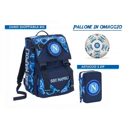 PALLONE 1902 ASTUCCIO 3 ZIP Seven SEVEN SCHOOL PACK SSC NAPOLI ZAINO ESTENSIBILE 